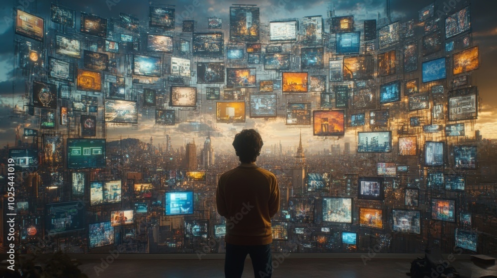 Man Viewing Screens. Man Viewing Screens.