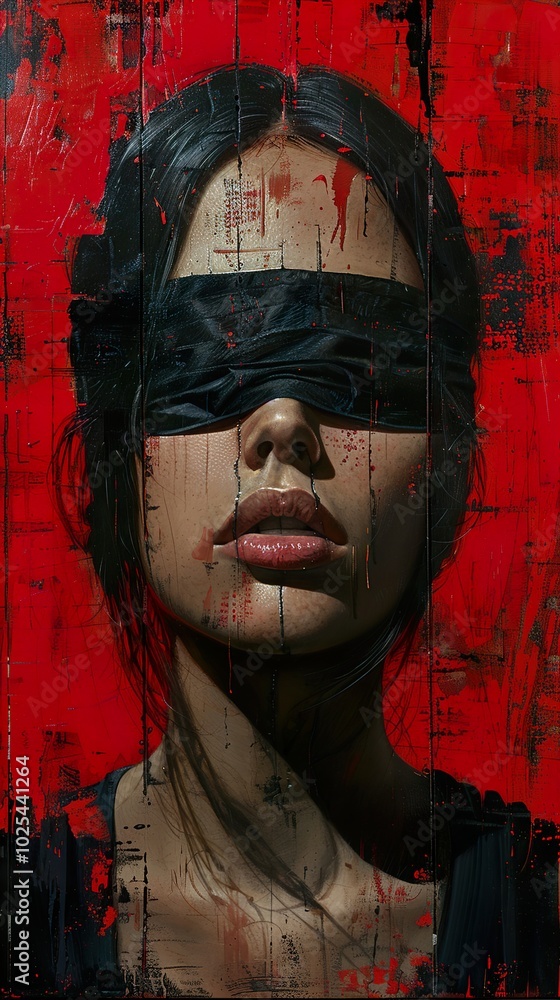 Blindfolded Woman in Red: A Contemporary Portrait Blindfolded Woman in Red: A Contemporary Portrait