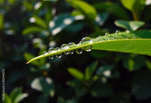  leaf with water droplets on it and a green background. photo