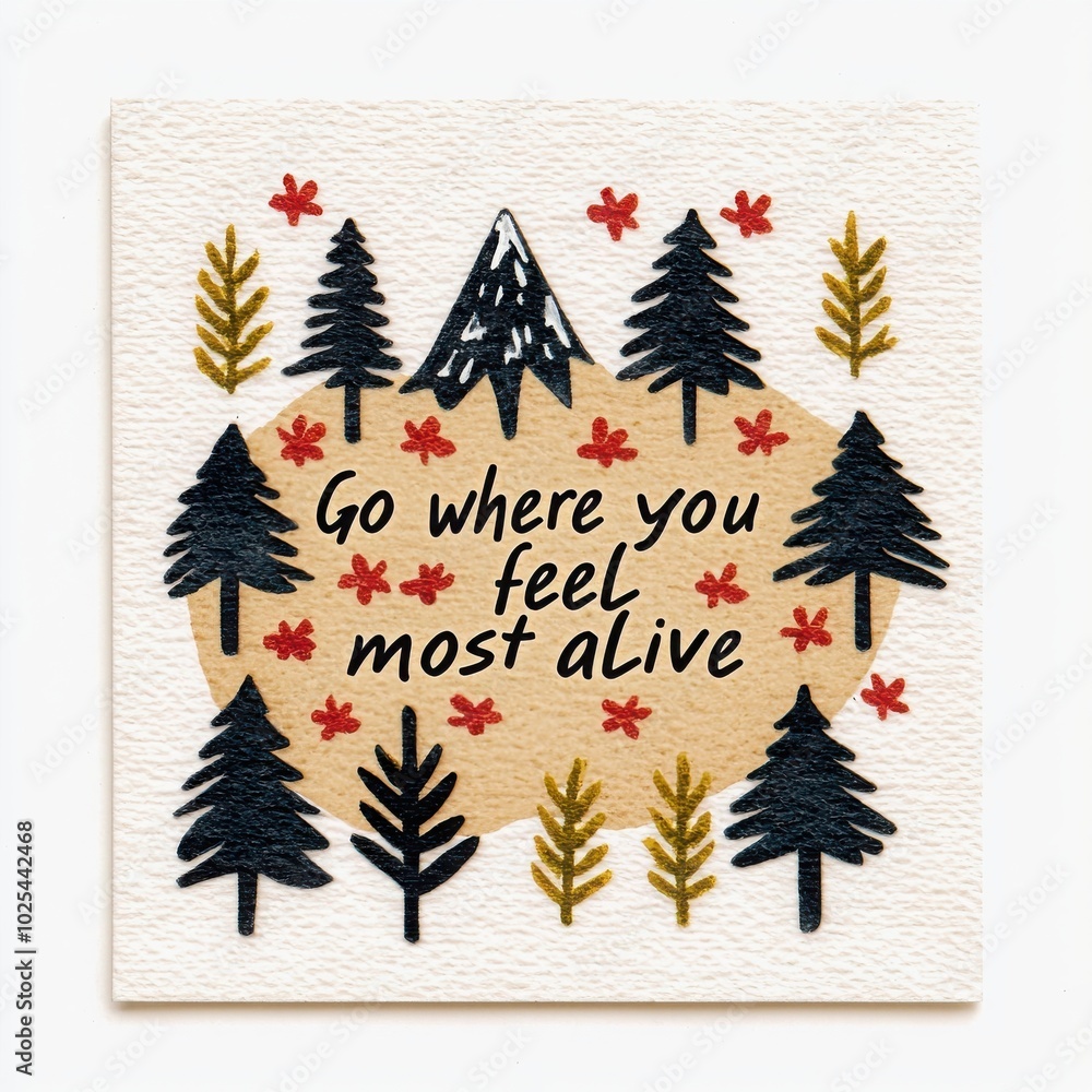 Inspirational artwork with trees and mountains on textured background. Inspirational artwork with trees and mountains on textured background.