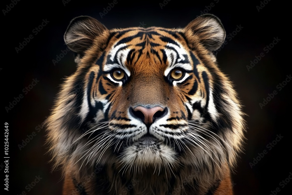 Fototapeta premium Hyper-realistic close-up of a tigerâ€™s fur, with each individual stripe and hair captured in vivid detail, showing the textures and patterns of its coat