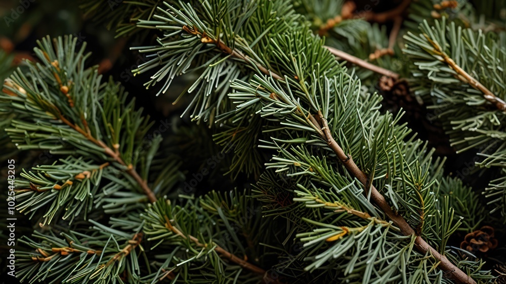 Close-up of lush green pine needles with a soft focus on the background. Close-up of lush green pine needles with a soft focus on the background.