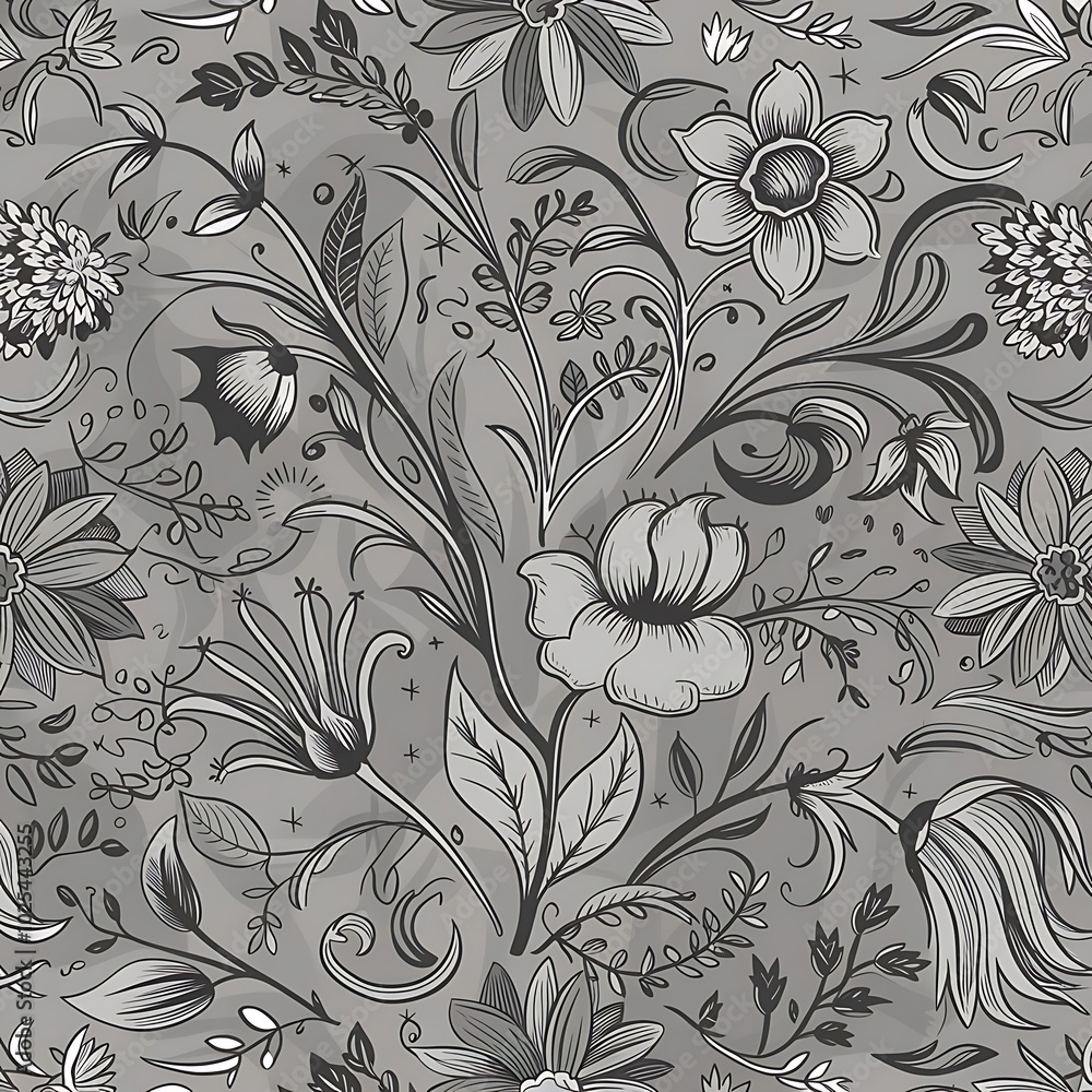 custom made wallpaper toronto digitalVector Seamless Monochrome Floral Pattern. Hand Drawn Floral Texture, Decorative Flowers, Coloring Book