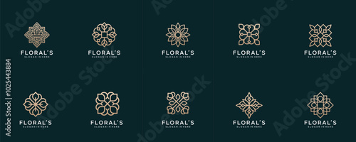 Floral ornament luxury logo and icon set. Abstract beauty flower logo design collection.