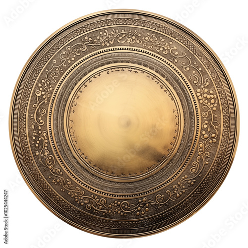 Intricately Engraved Brass Plate With Ornate Design And Circular Shape