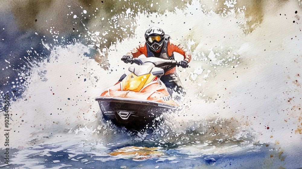 Jetski in water. Summer tropical sports. Jetski in water. Summer tropical sports.