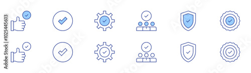 Checkmark icon set in two styles, Duotone and Thin Line style. Editable stroke. staff, verification, approval, best practice, yes, check