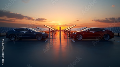 Electric vehicles charging at advanced solar-powered charging stations