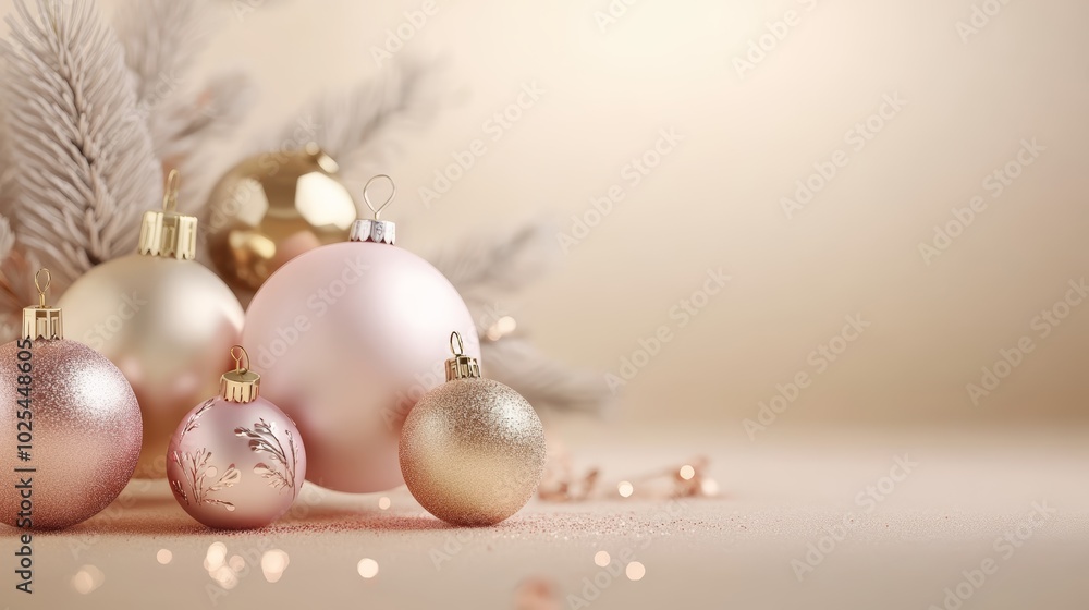 Elegant pink and gold christmas ornaments sparkle on festive holiday display shiny Elegant pink and gold christmas ornaments sparkle on festive holiday display shiny