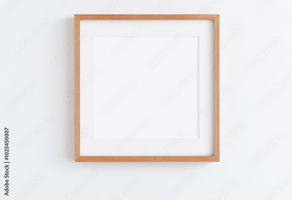 Wooden Frame Mockup on White Wall in Minimalist Interior Displaying Empty Space for Text or Product. Made with Generative AI Technology Wooden Frame Mockup on White Wall in Minimalist Interior Displaying Empty Space for Text or Product. Made with Generative AI Technology