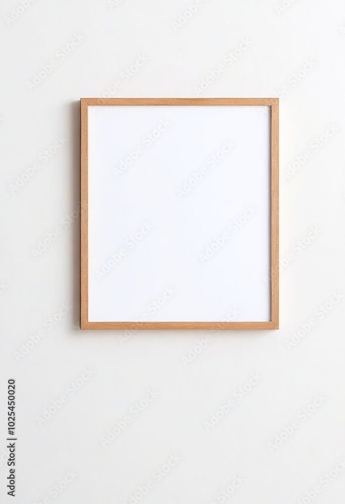 Wooden Frame Mockup on White Wall in Minimalist Interior Displaying Empty Space for Text or Product. Made with Generative AI Technology Wooden Frame Mockup on White Wall in Minimalist Interior Displaying Empty Space for Text or Product. Made with Generative AI Technology