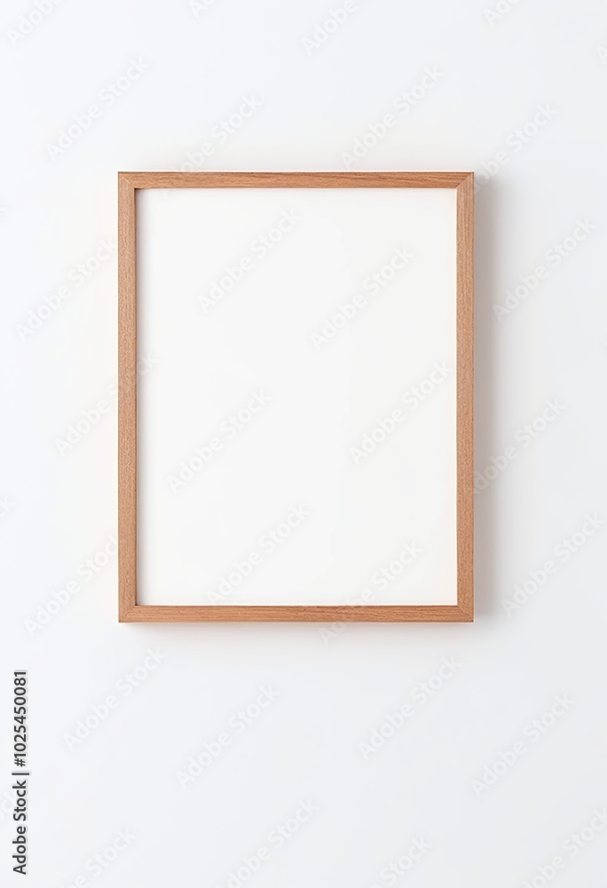 Wooden Frame Mockup on White Wall in Minimalist Interior Displaying Empty Space for Text or Product. Made with Generative AI Technology Wooden Frame Mockup on White Wall in Minimalist Interior Displaying Empty Space for Text or Product. Made with Generative AI Technology