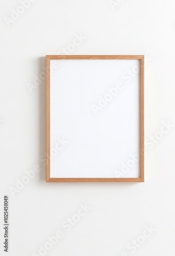 Wooden Frame Mockup on White Wall in Minimalist Interior Displaying Empty Space for Text or Product. Made with Generative AI Technology