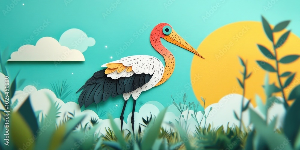 Fototapeta premium Lesser adjutant stork in a natural setting, Lesser adjutant stork in a natural environment