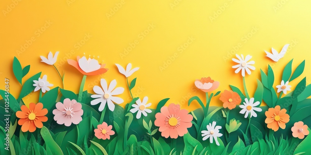 Flowers and grass thrive under the sunlight, Flourishing flowers and grass in bright sunlight Flowers and grass thrive under the sunlight, Flourishing flowers and grass in bright sunlight