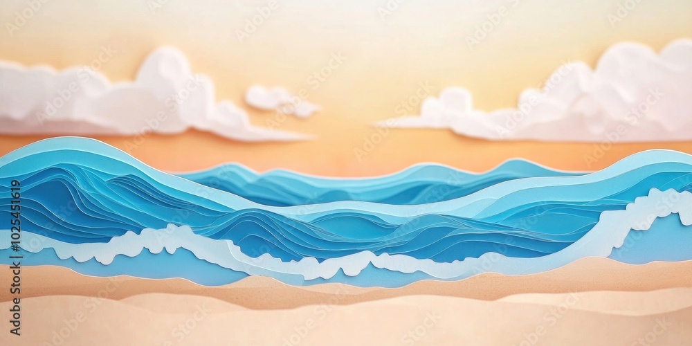 Gentle blue ocean waves with a sandy beach in the background, featuring selective focus and ample space for text, Serene ocean waves with sandy beach and focus area for text Gentle blue ocean waves with a sandy beach in the background, featuring selective focus and ample space for text, Serene ocean waves with sandy beach and focus area for text