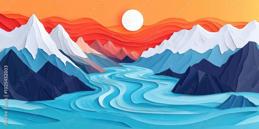 Image of a river with flowing water beginning to thaw, River water thawing in springtime Image of a river with flowing water beginning to thaw, River water thawing in springtime