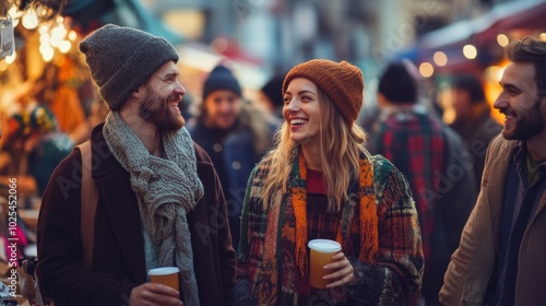 Friends Enjoying a Street Fair Experience Together