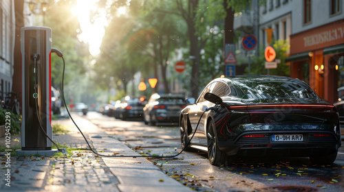 Electric Car Charging on Urban Street