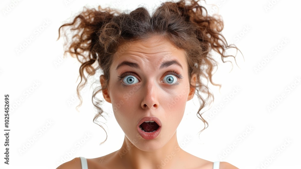 Naklejka premium Surprised Woman with Wide Eyes Expressing Emotion