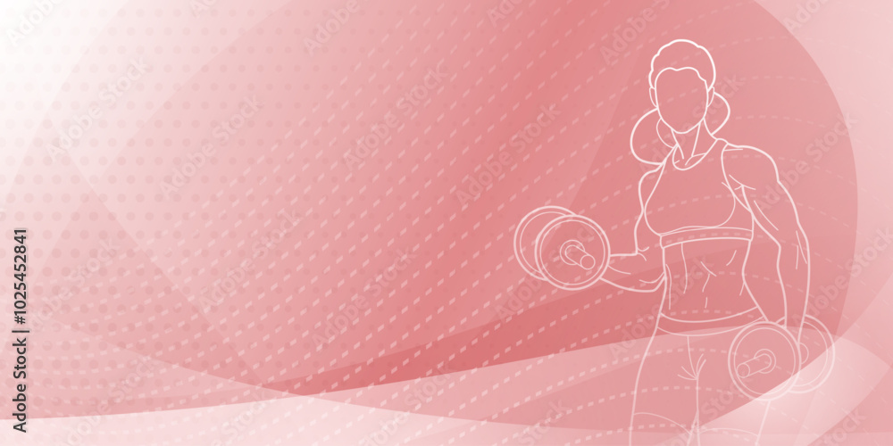 Pink fitness themed background. Stylized silhouette of a woman, holding what appears to be a dumbbell or weight, set against a gradient background with abstract shapes. Pink fitness themed background. Stylized silhouette of a woman, holding what appears to be a dumbbell or weight, set against a gradient background with abstract shapes.