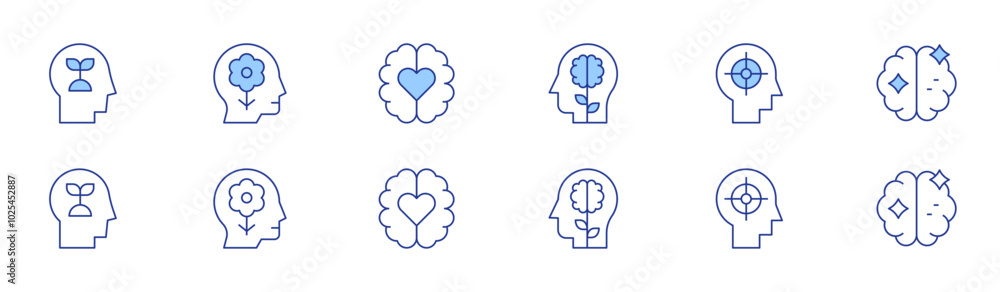 Mindfulness icon set in two styles, Duotone and Thin Line style. Editable stroke. mind, emotion, focus, positivemind, brain Mindfulness icon set in two styles, Duotone and Thin Line style. Editable stroke. mind, emotion, focus, positivemind, brain