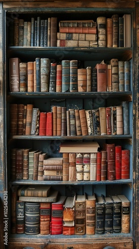 Vintage Bookshelf Filled With Classic Literature