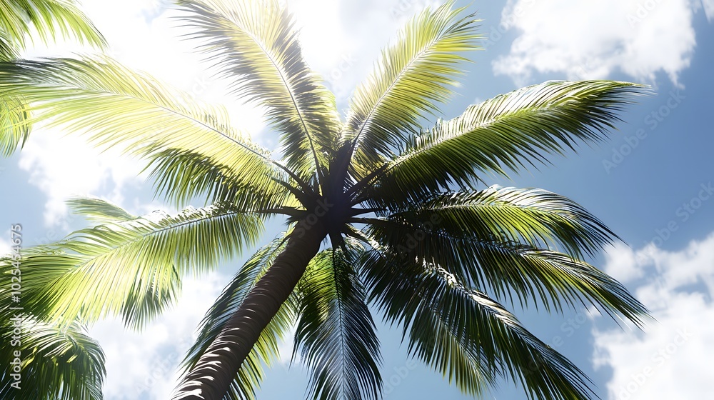 Fototapeta premium Palm Tree Fronds Against a Bright Blue Sky