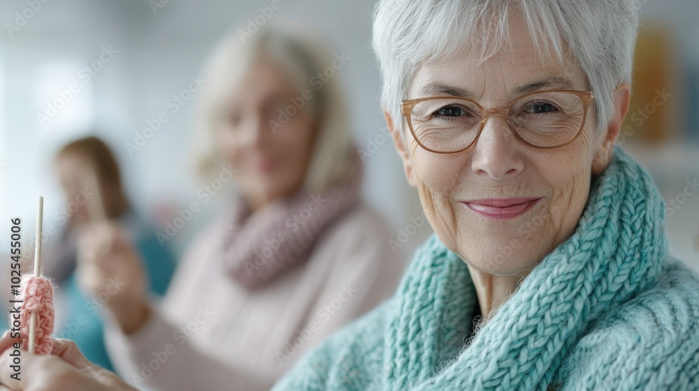 Knitters enjoy cozy atmosphere while creating beautiful projects together, showcasing their skills and friendship in warm, inviting space Knitters enjoy cozy atmosphere while creating beautiful projects together, showcasing their skills and friendship in warm, inviting space