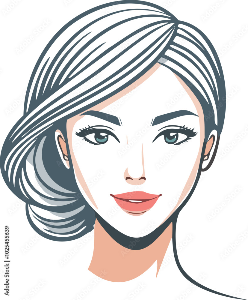 This vector illustration showcases a woman's face with a modern, abstract design. It's ideal for various projects in fashion, beauty, and graphic design. This vector illustration showcases a woman's face with a modern, abstract design. It's ideal for various projects in fashion, beauty, and graphic design.