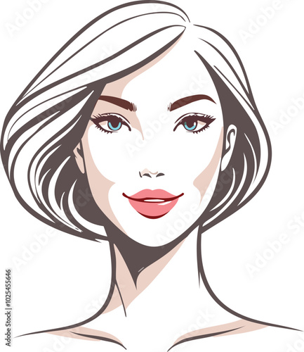 This vector illustration showcases a woman's face with a modern, abstract design. It's ideal for various projects in fashion, beauty, and graphic design.