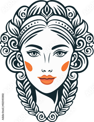 This vector illustration showcases a woman's face with a modern, abstract design. It's ideal for various projects in fashion, beauty, and graphic design.