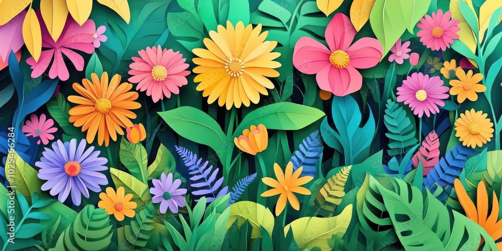 Flowers blooming in a vibrant garden, Vibrant garden filled with blooming flowers Flowers blooming in a vibrant garden, Vibrant garden filled with blooming flowers