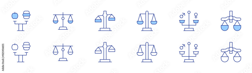 Balance icon set in two styles, Duotone and Thin Line style. Editable stroke. financial balance, income sources, expenditure, savings, investment strategies Balance icon set in two styles, Duotone and Thin Line style. Editable stroke. financial balance, income sources, expenditure, savings, investment strategies