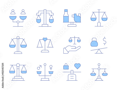 Balance icons. Line Duotone style, editable stroke. balance in health, diet, exercise, mental wellness, lifestyle adjustments
