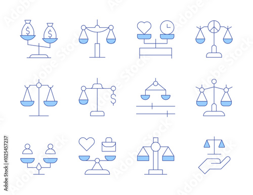 Balance icons. Line Duotone style, editable stroke. financial balance, debt management, savings plan, financial planning, expense tracking