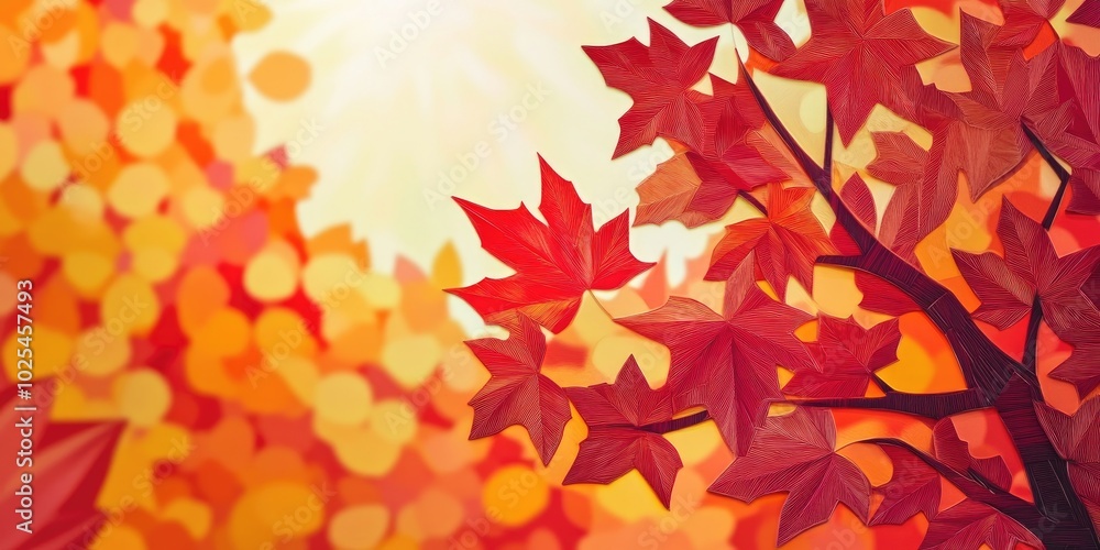 Vibrant red maple leaves against a softly blurred autumn backdrop featuring a sunlit oak tree, Vivid red maple leaves with a blurred autumn background and sunlit oak tree Vibrant red maple leaves against a softly blurred autumn backdrop featuring a sunlit oak tree, Vivid red maple leaves with a blurred autumn background and sunlit oak tree