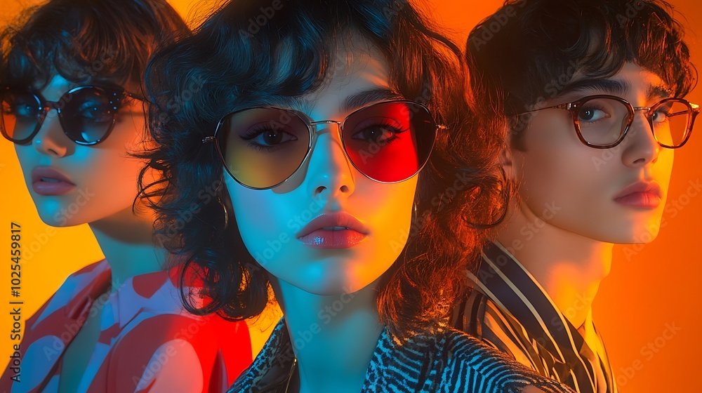 A collage of pairs of young people in front of vintage-themed backgrounds, each pair styled in complementary colors, bold patterns and modern fashion, A collage of pairs of young people in front of vintage-themed backgrounds, each pair styled in complementary colors, bold patterns and modern fashion,