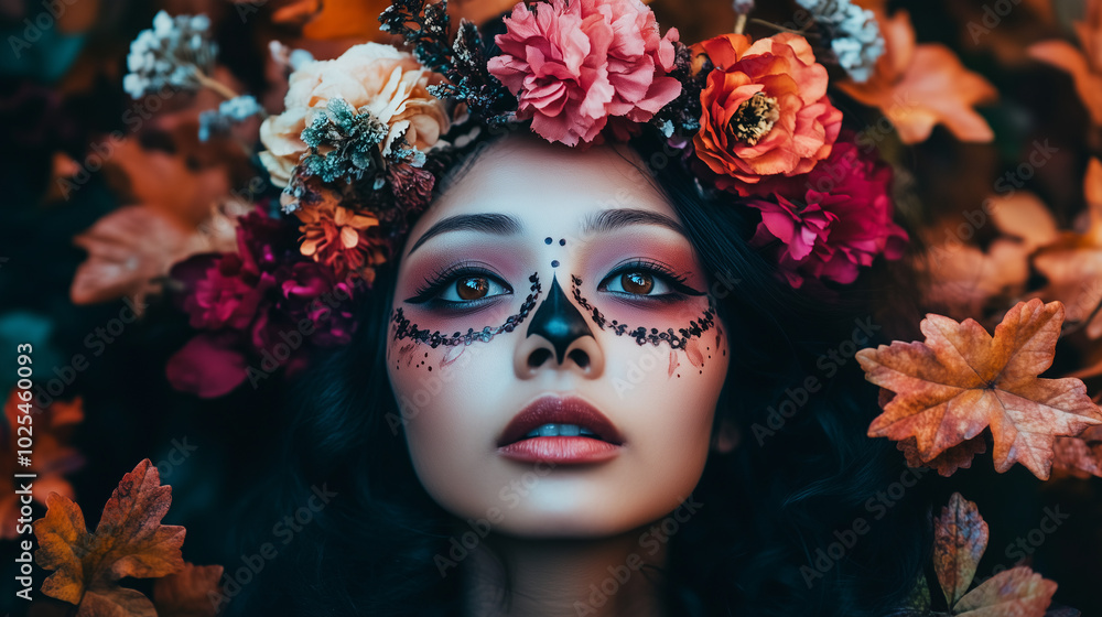 D?a de los Muertos Inspired Makeup and Floral Crown on Asian Woman D?a de los Muertos Inspired Makeup and Floral Crown on Asian Woman