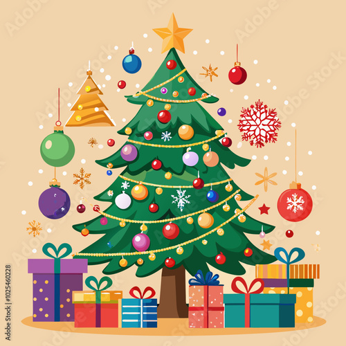 silhouette of-a decorated Christmas tree and gifts
