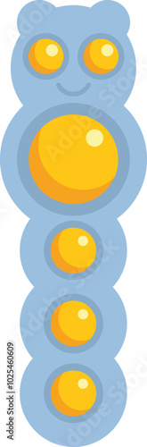Cartoon pop it caterpillar with big yellow bubbles and a smiling face, a trendy antistress sensory toy