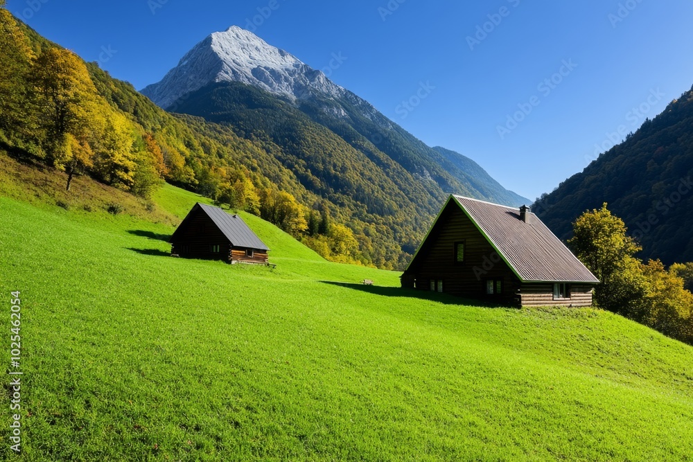 Rural land used for eco-tourism, where cabins and nature trails are integrated into the landscape, preserving the natural beauty while supporting the local economy Rural land used for eco-tourism, where cabins and nature trails are integrated into the landscape, preserving the natural beauty while supporting the local economy