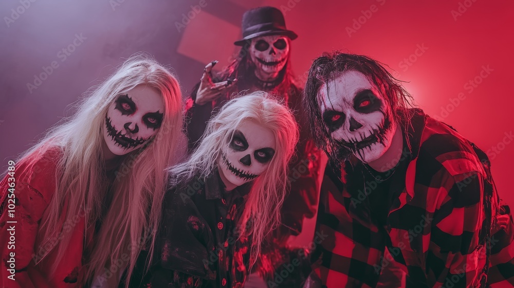 Obraz premium Spooky Halloween Group in Skull Makeup