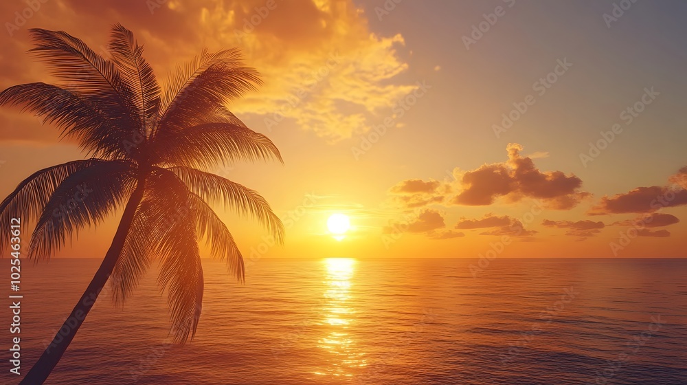 Palm Tree Silhouette Against a Sunset Over the Ocean Palm Tree Silhouette Against a Sunset Over the Ocean