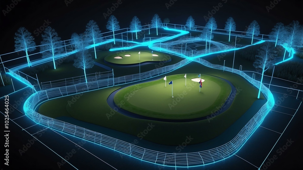 3d wireframe model of a golf course design concept background