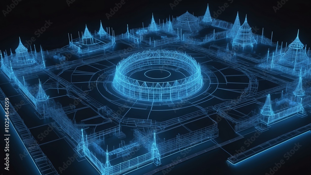 Fototapeta premium 3d wireframe model of a festival grounds design concept background