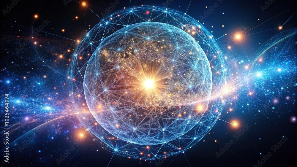 Fototapeta premium Minimalist abstract design of quantum entanglement connections in cosmic space