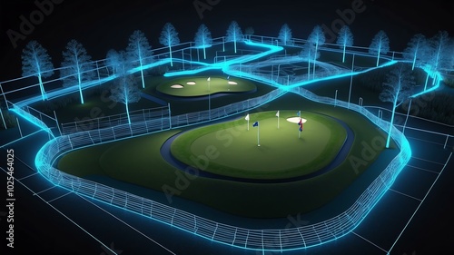 Obraz na płótnie 3d wireframe model of a golf course design concept background w salonie