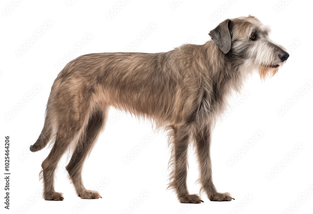 Side View Of A Grey Irish Wolfhound Dog Standing On Transparent Background Side View Of A Grey Irish Wolfhound Dog Standing On Transparent Background