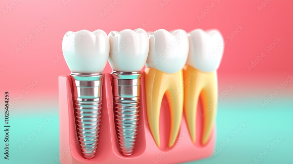 Close-Up of Dental Implants: Precision Alignment & Gum Texture Close-Up of Dental Implants: Precision Alignment & Gum Texture